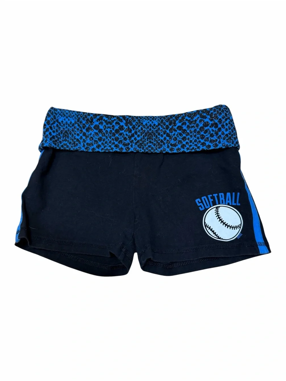 Justice Girls Size 12 Black Blue Softball Yoga Shorts Foldover Waist